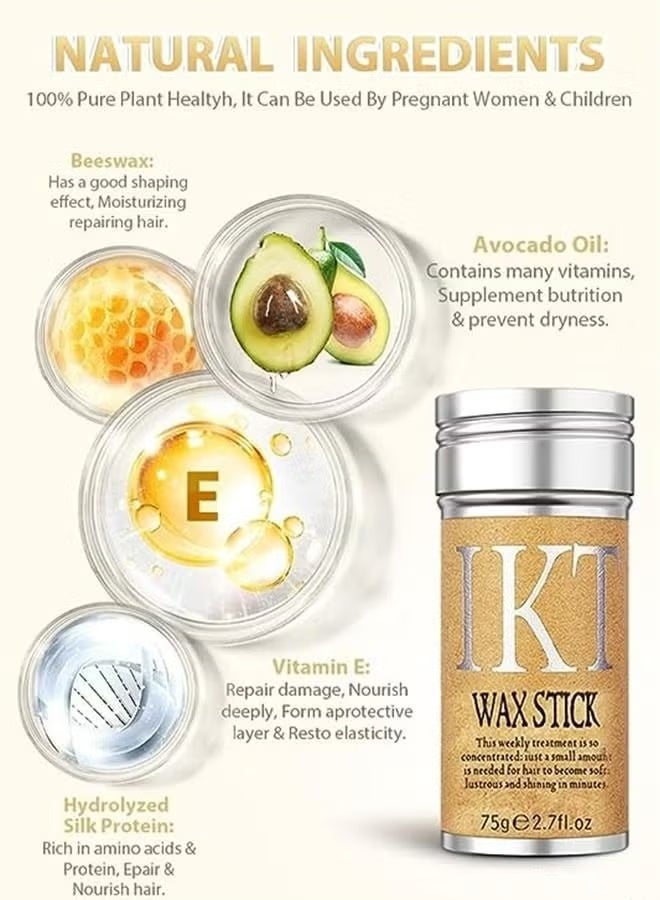 اي كي تي عصا شمع تصفيف الشعر من IKT بتثبيت قوي وطويل الأمد، غير دهني، للتحكم في الشعر المتطاير وحواف الشعر والتجعد، مناسبة للرجال والنساء، 75 جم / ‎2.7 أونصة سائلة - Image 2